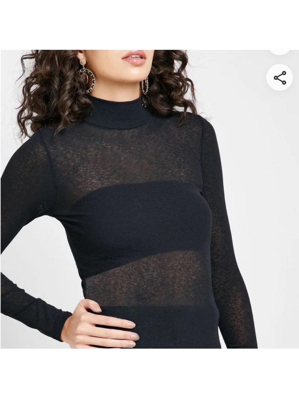 Topshop Black Sheer Mock Neck Long Sleeve Top